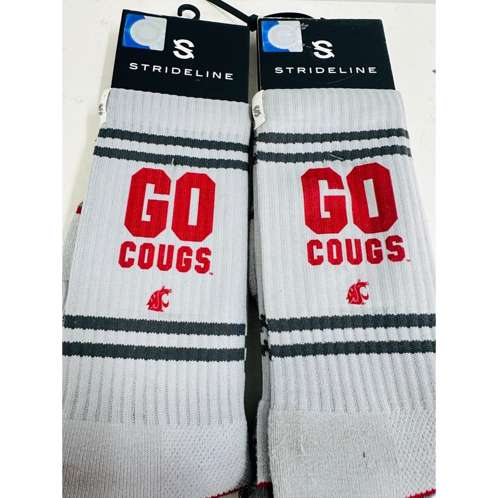 Lot Of 2 Strideline Washington State Cougars Go Cougs Socks Gray‎ Size 6-12 NWT
